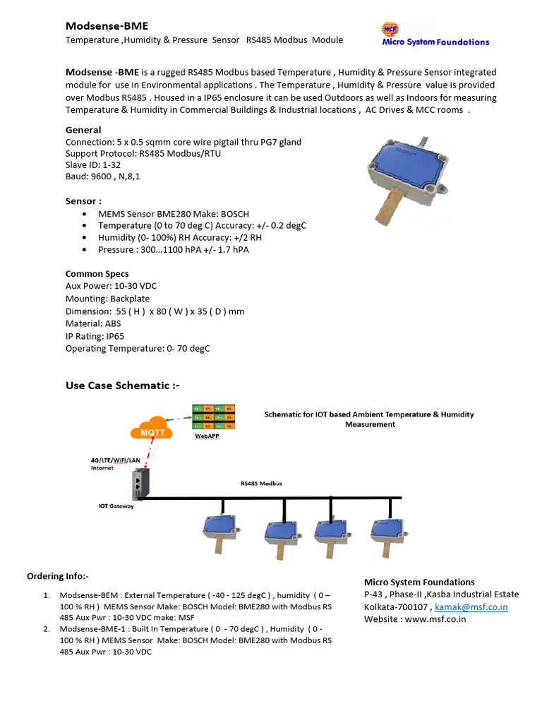 RS485 Modbus Temp, Humidity & Pressure Sensor | PDF