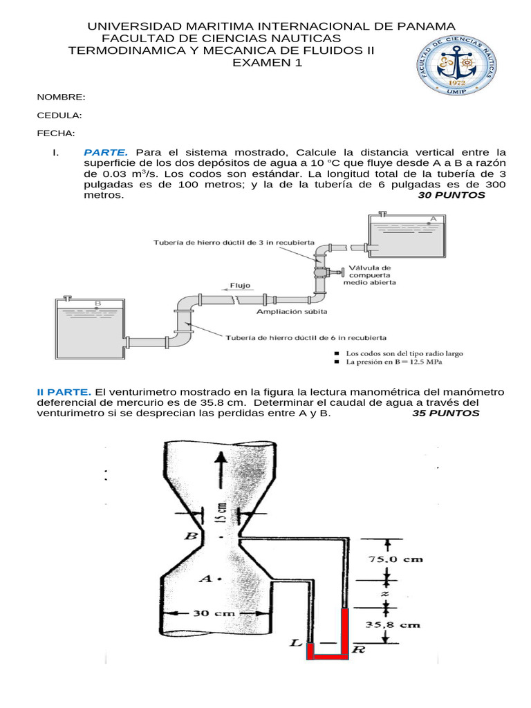 Examen de Termodinámica y Mecánica de Fluidos II | PDF