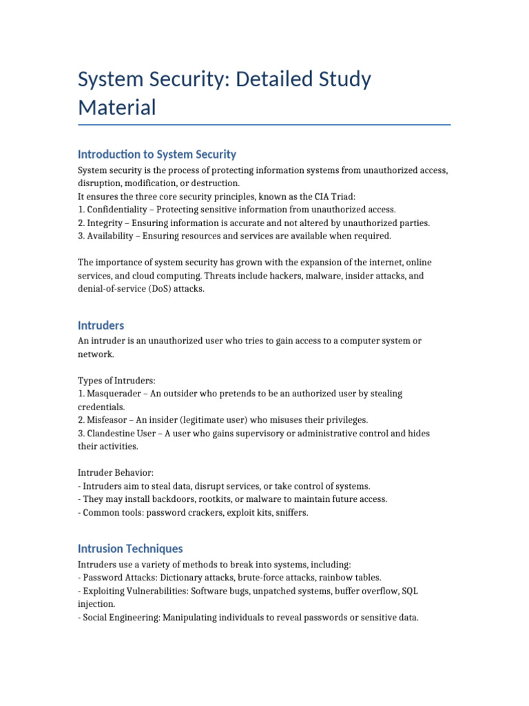System Security Overview and Intrusion Detection | PDF | Malware ...