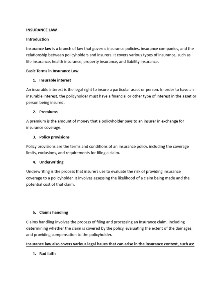 Overview of Insurance Law Essentials | PDF | Insurance | Liability ...