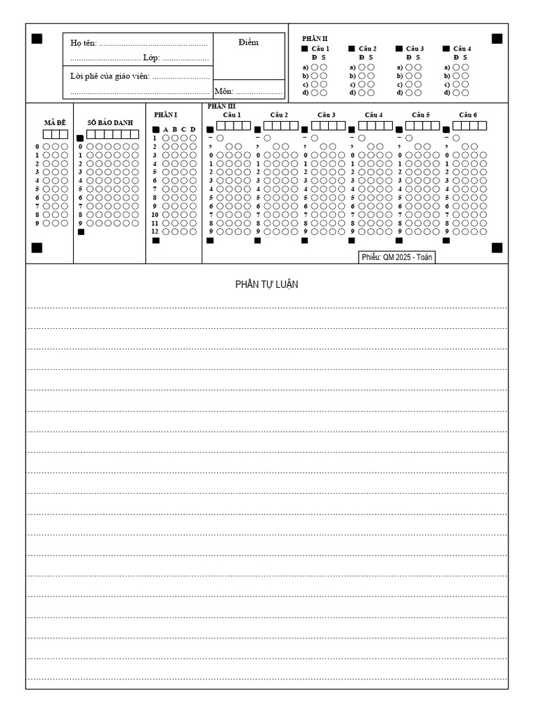 QM 2025 Toan - TN TL - PDF Mau 1 | PDF
