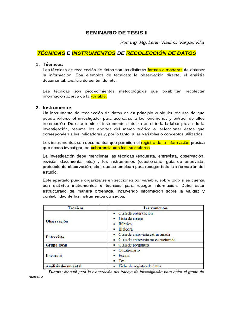 Técnicas e Instrumentos de Recolección de Datos | PDF | Medición | Datos