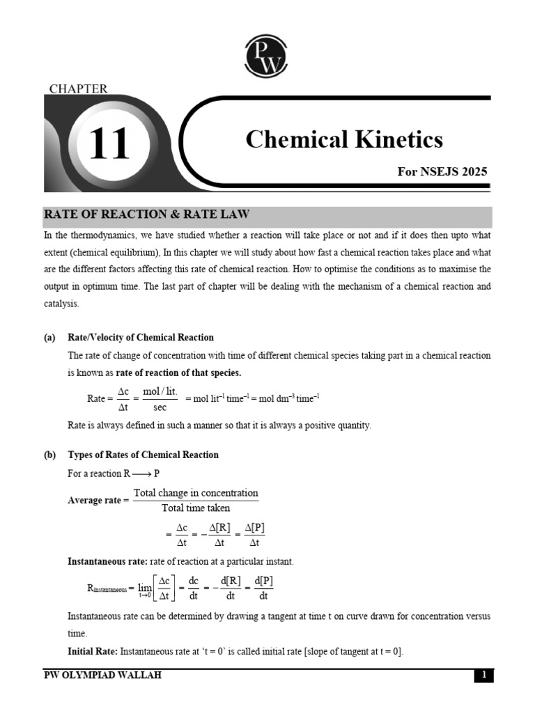 Chemical Kinetics for NSEJS 2025 | PDF | Reaction Rate | Activation Energy