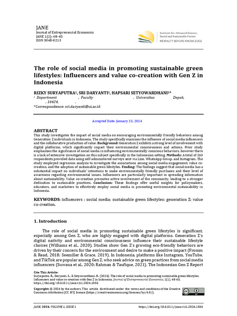 The Role of Social Media in Promoting Sustainable Green Lifestyles ...