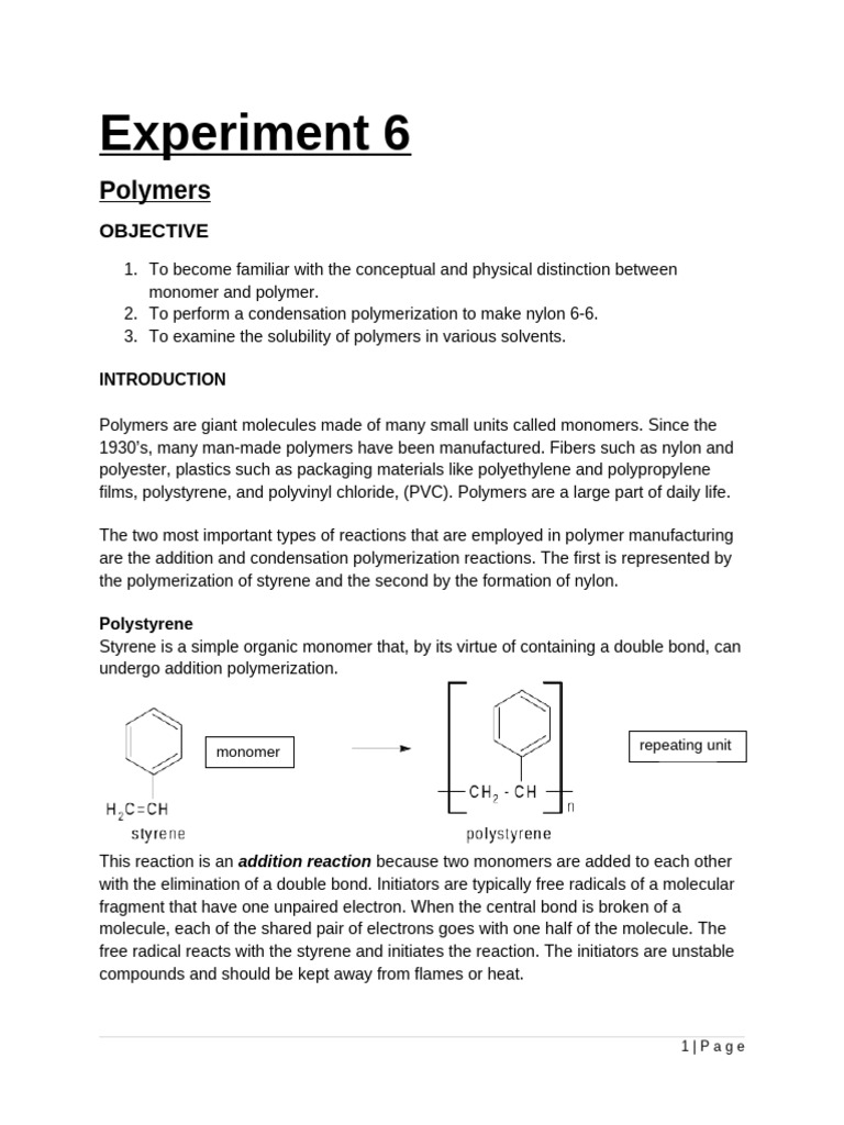 Nylon Synthesis and Polymer Solubility Experiment | PDF | Polymers ...
