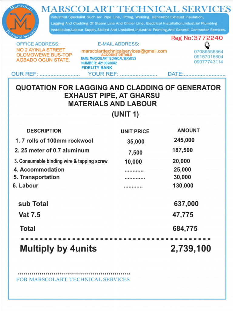 Quotation for Generator Exhaust Cladding | PDF