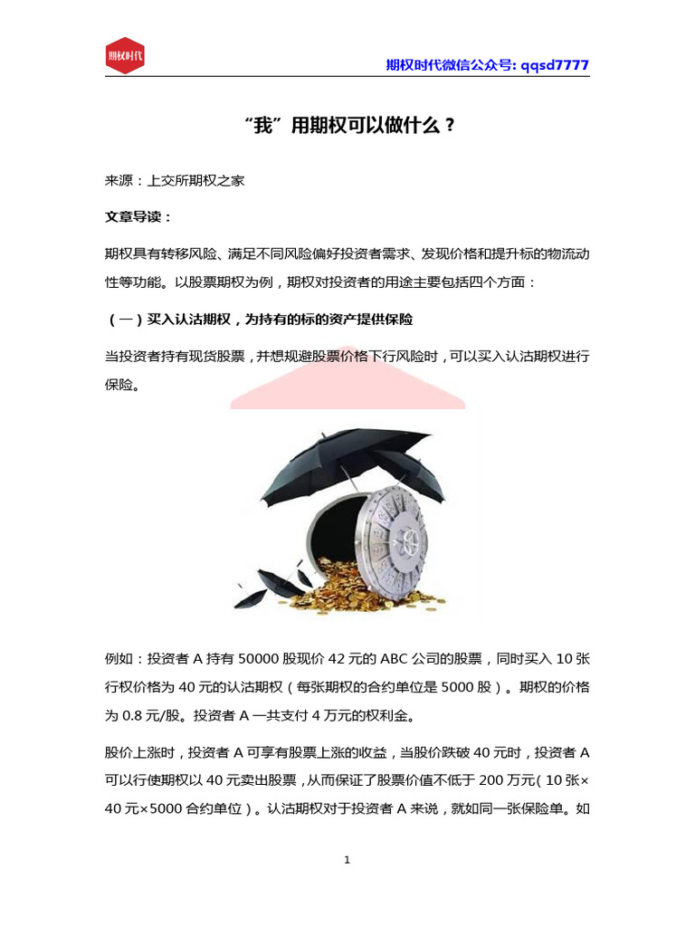 我”用期权可以做什么？ | PDF