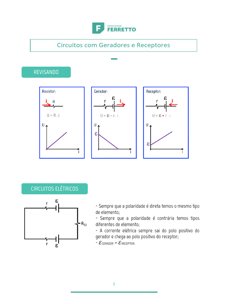 Circuitos Elétricos: Geradores e Receptores | PDF
