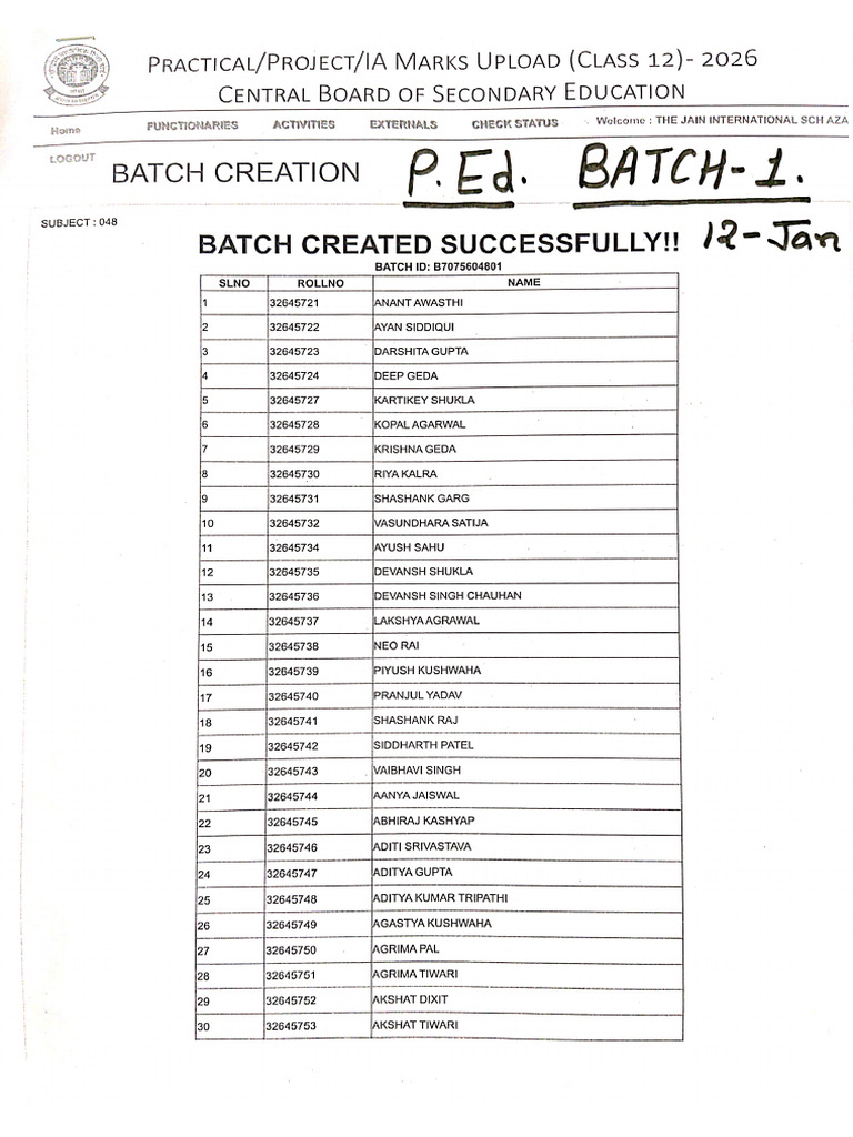 P.ed Practical Batch List | PDF