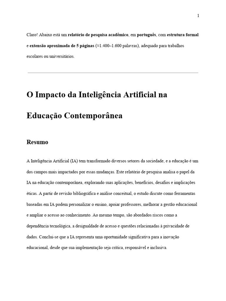 Impacto da IA na Educação Atual | PDF