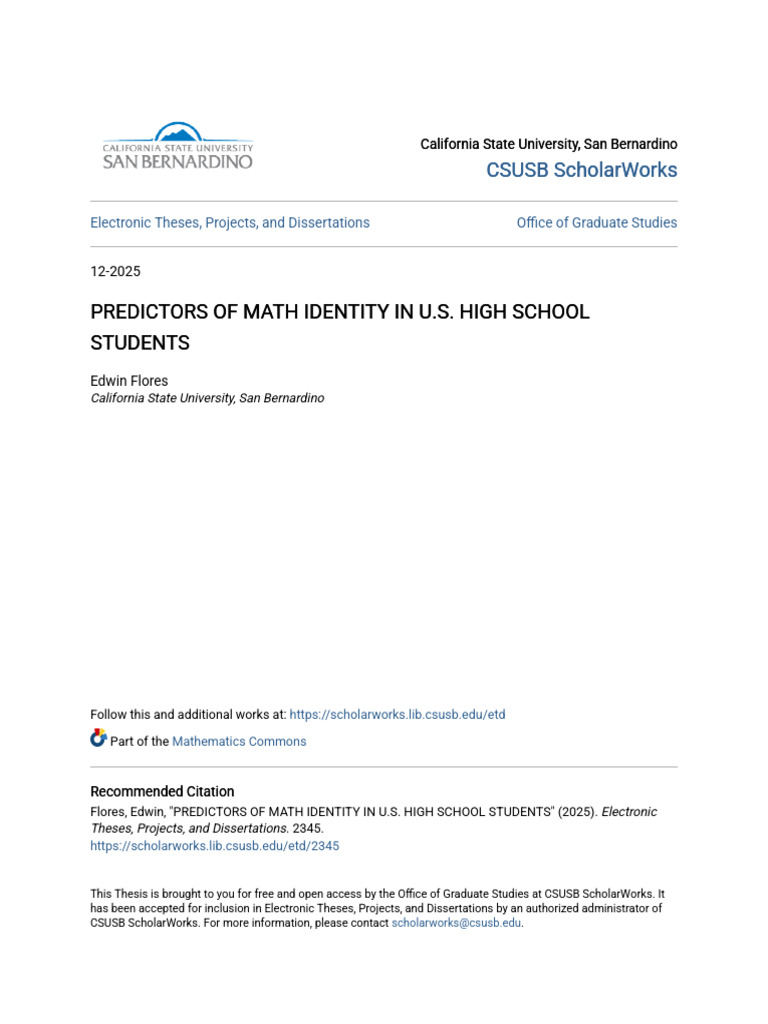 Predictors of Math Identity in Students | PDF | Dependent And ...