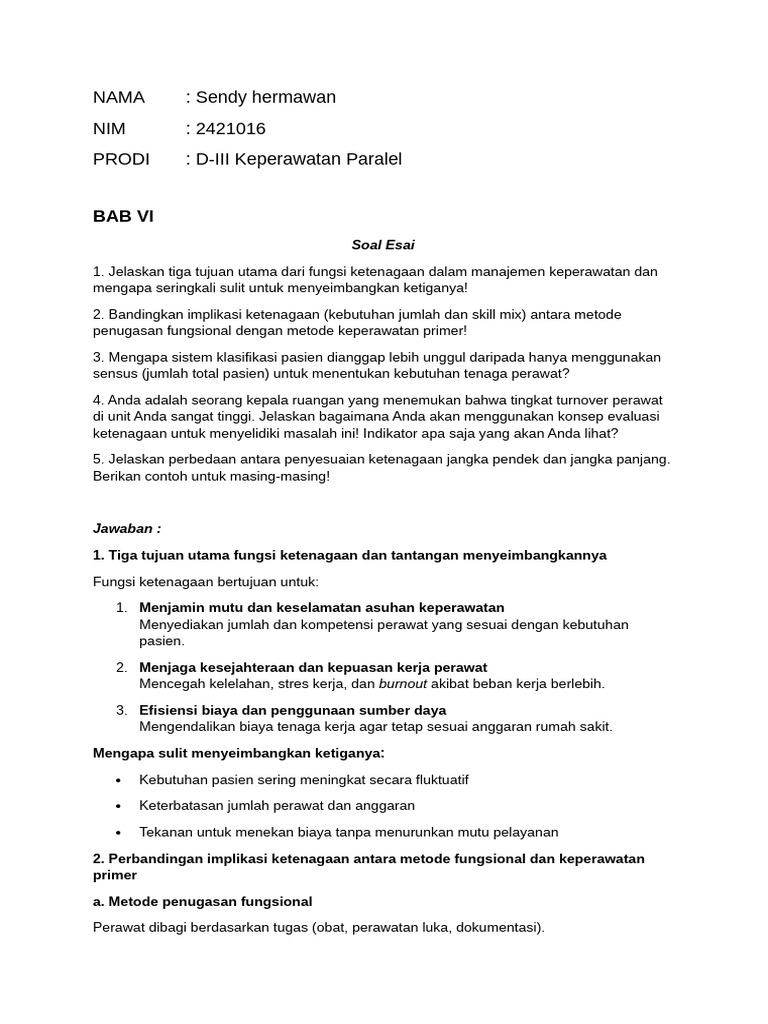 Evaluasi Ketenagaan dalam Manajemen Keperawatan | PDF