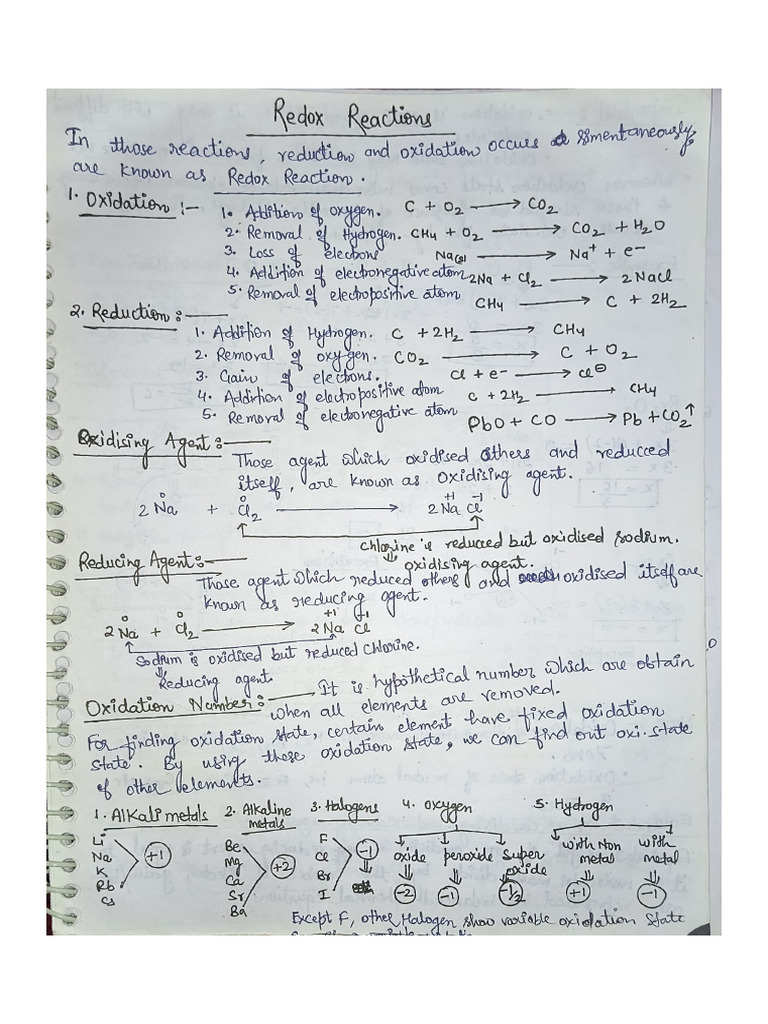 Redox Reaction Notes XI | PDF