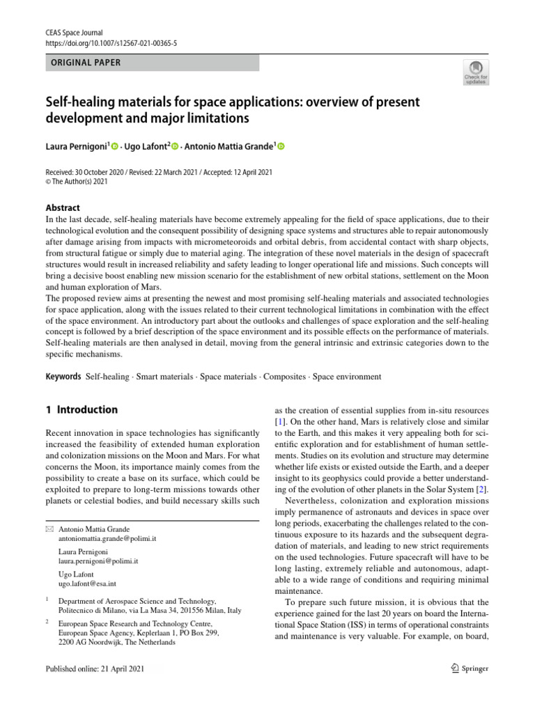 Self-Healing Materials for Space Use | PDF | Composite Material | Outer ...