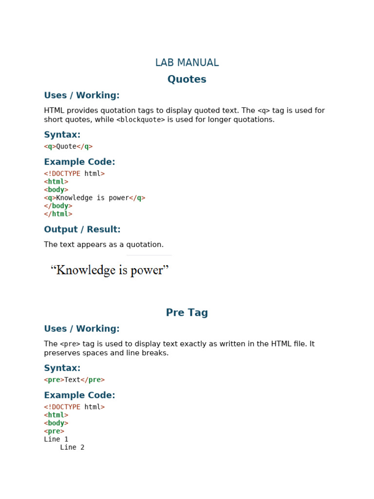 HTML Lab Manual - Faizan | PDF