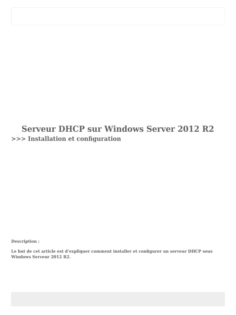 Installer et configurer DHCP sur Windows 2012 R2 | PDF | Architecture ...