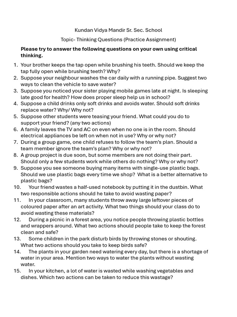 Critical Thinking Questions for Students | PDF