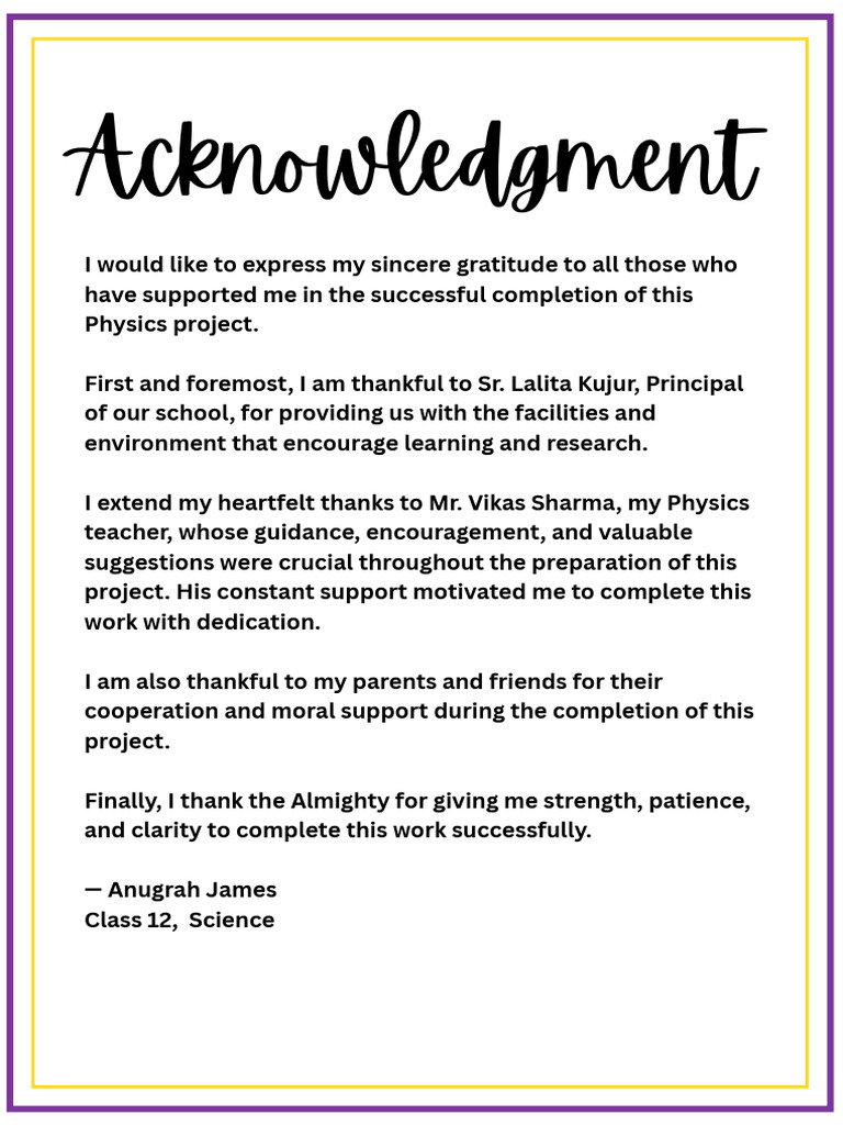 Acknowledgment for Physics Project Completion | PDF