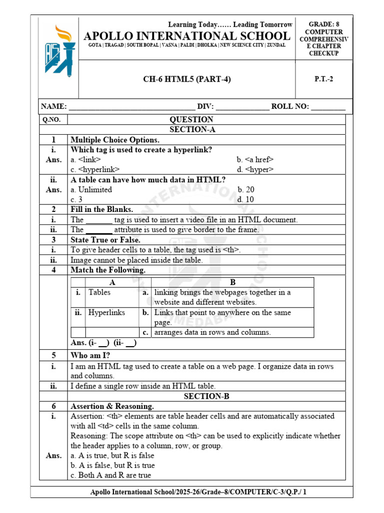 Grade 8 Computer HTML & Video Editing Quiz | PDF | Html Element | Html