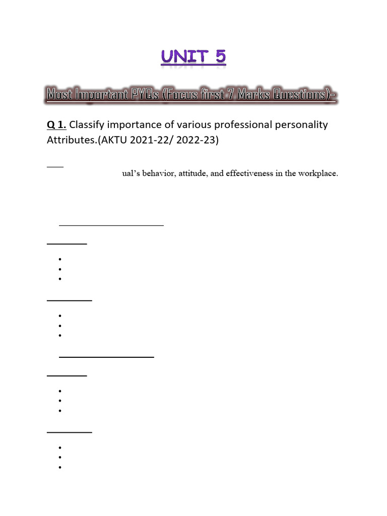 TC Unit 5 PYQs Solutions | PDF | Psychology | Psychological Concepts