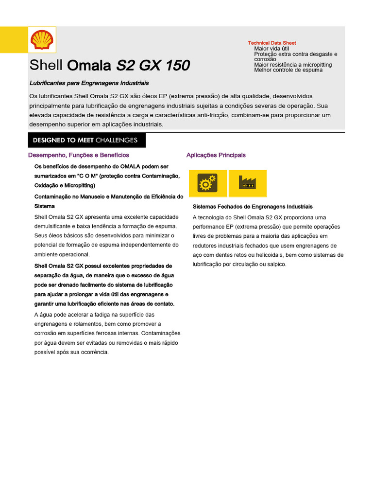 Lubrificante Shell Omala S2 GX 150 | PDF | Lubrificação | Corrosão