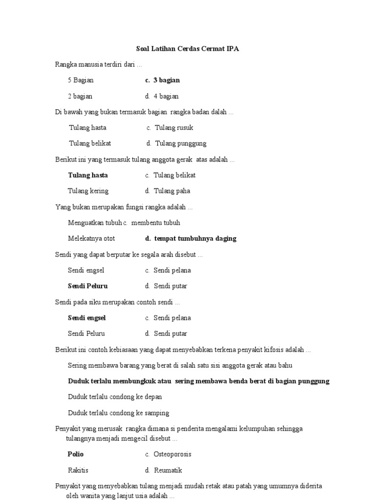Soal Latihan Cerdas Cermat Ipa