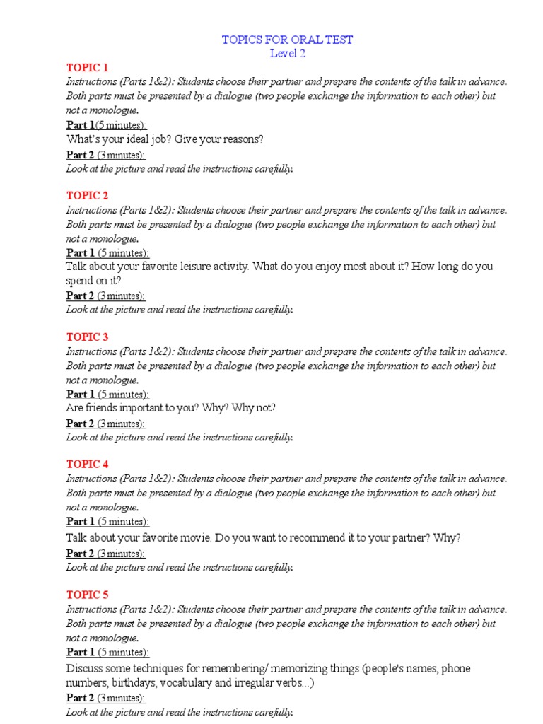 Oral english topics for high school picture