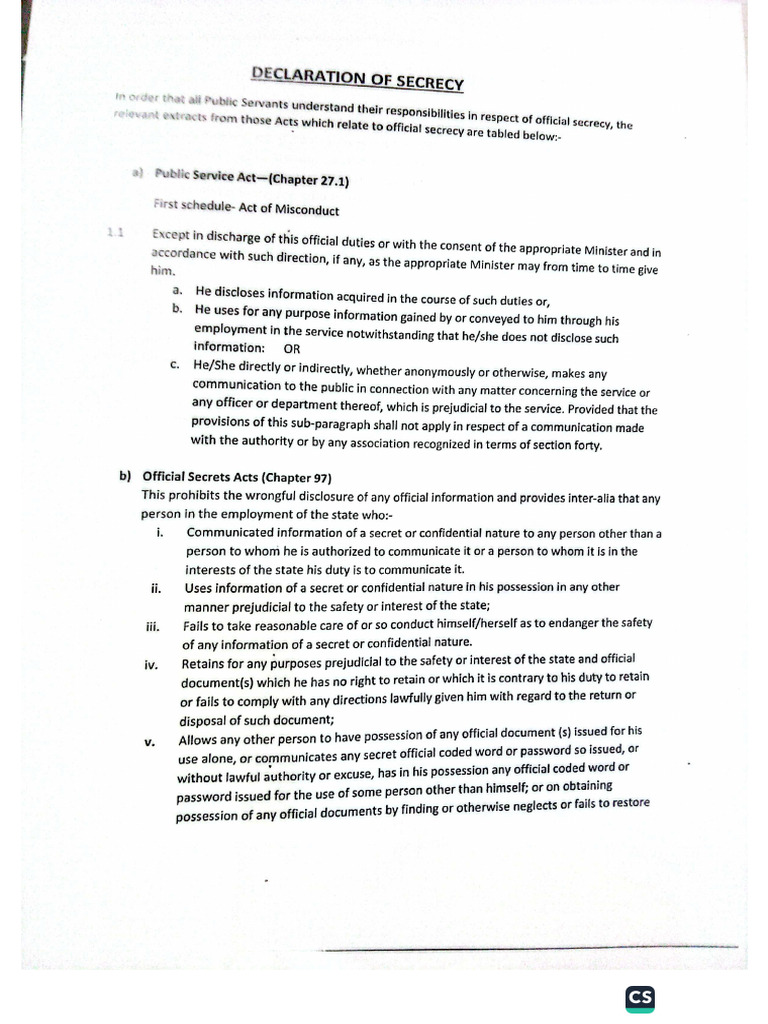 Declaration of Secrecy | PDF