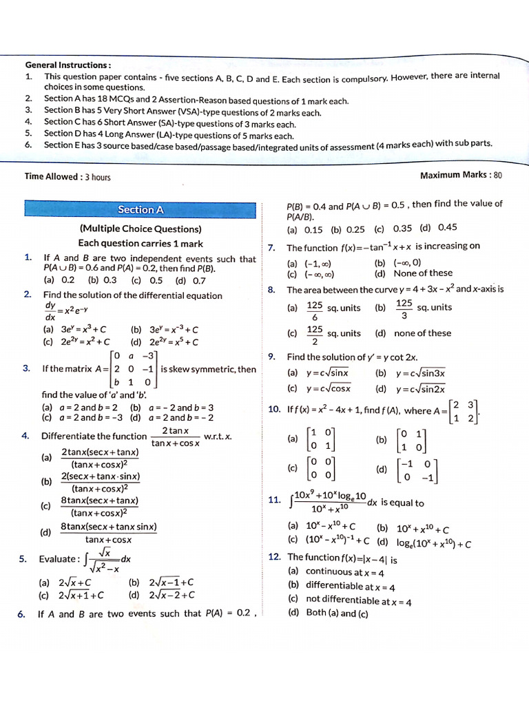 Sample Paper Class 12 | PDF
