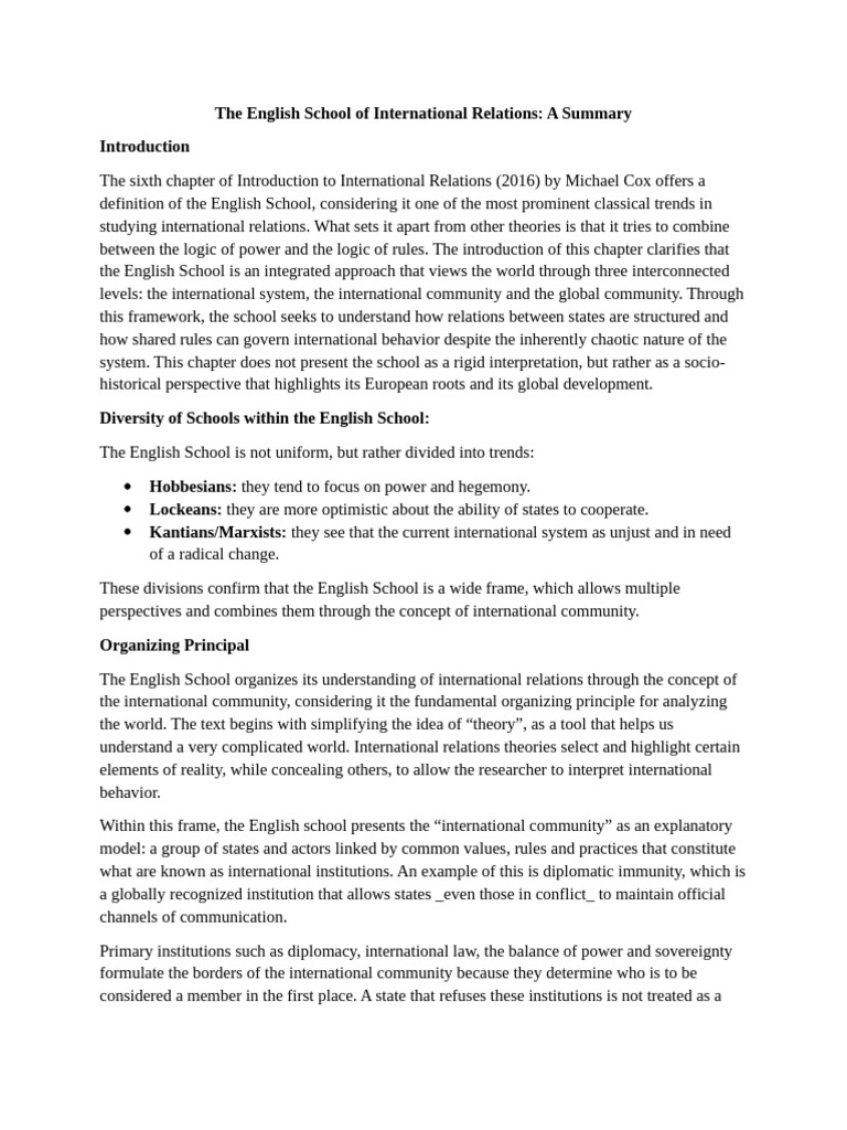 Overview of the English School in IR | PDF | System | Liberal Arts ...