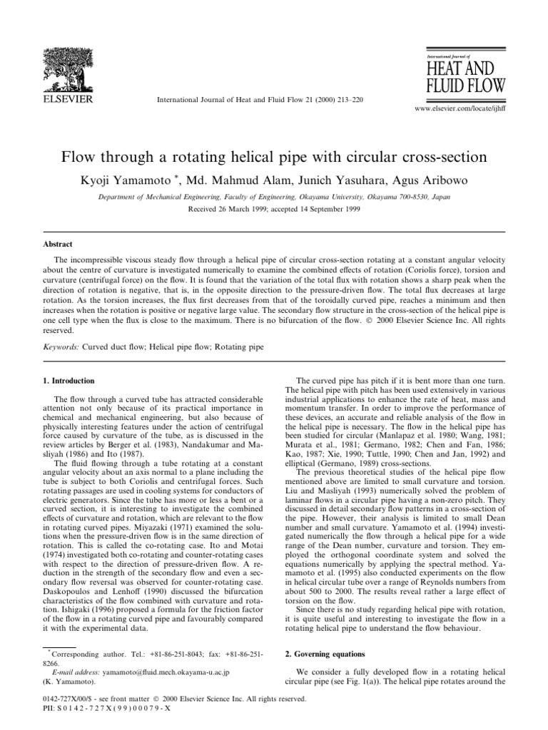 Flow Dynamics in Rotating Helical Pipes | PDF | Vortices | Helix