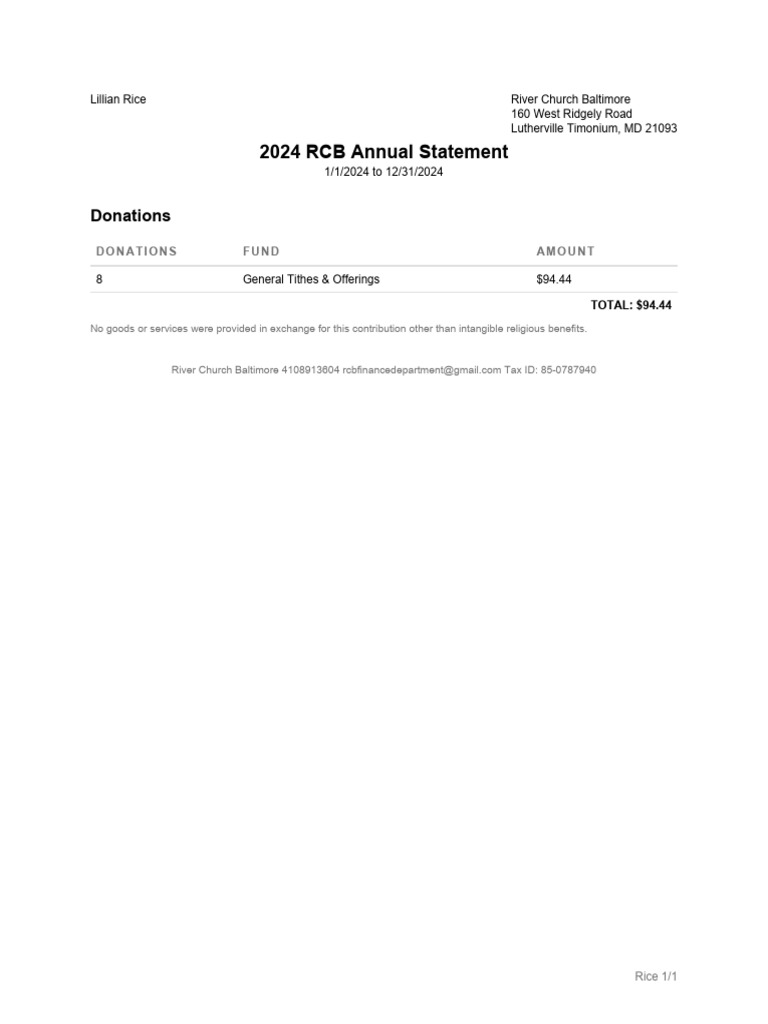 Rice Lillian 2024 Rcb Annual Statement | PDF