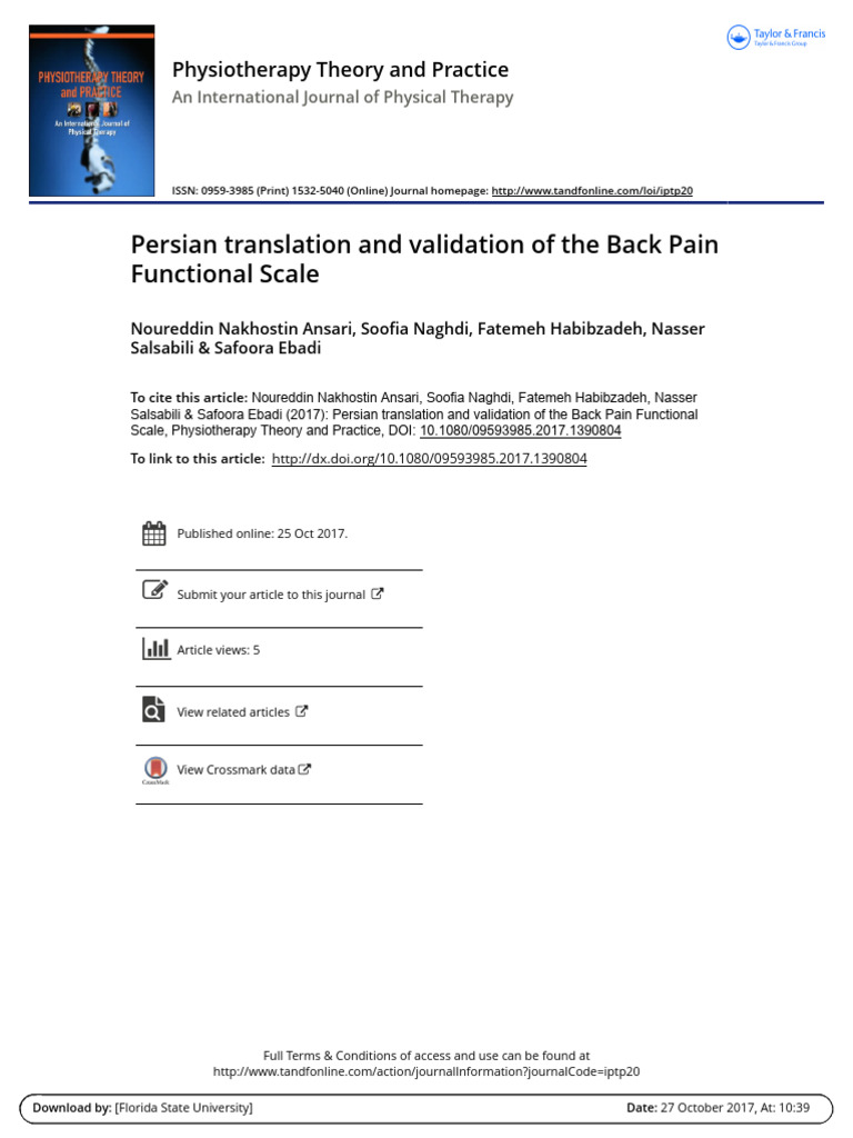 Persian Validation of Back Pain Scale | PDF | Validity (Statistics ...