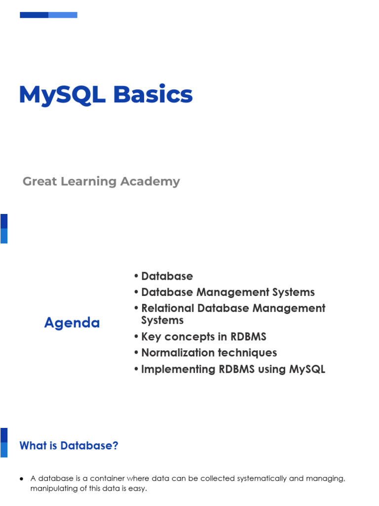 MySQL Basics V2.Pptx | PDF | Databases | Relational Database