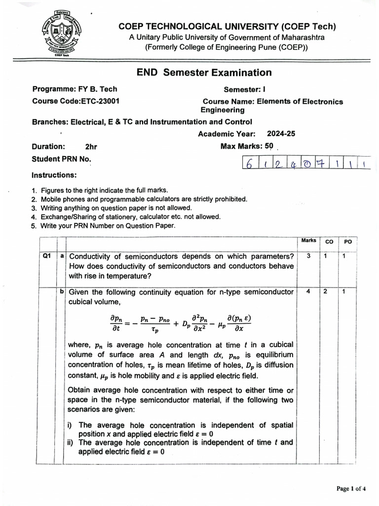 EEE Endsem 2024-25 | PDF
