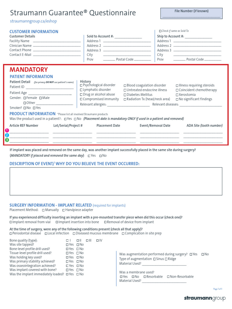 Implant Surgery Event Report Form | PDF | Dental Implant | Diseases And ...