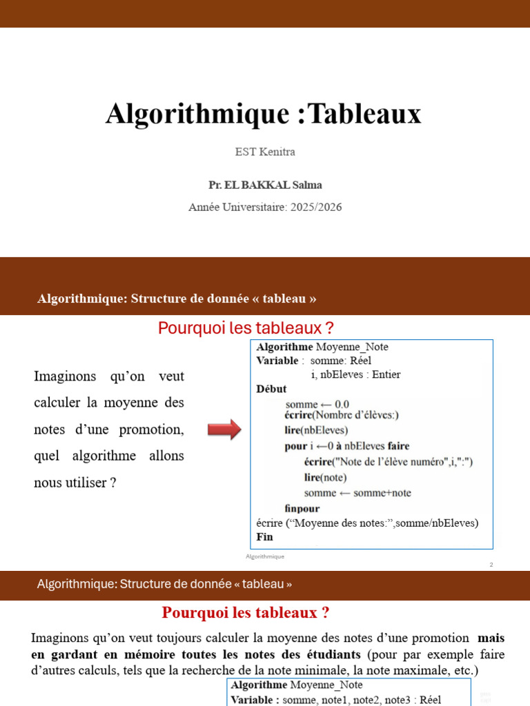 Introduction aux Tableaux en Algorithmique | PDF | Algorithmes | Génie ...