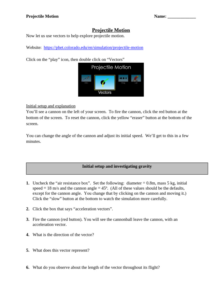Lab 8B - Projectile Motion Sim - PHY 135 - F24 | PDF | Acceleration ...