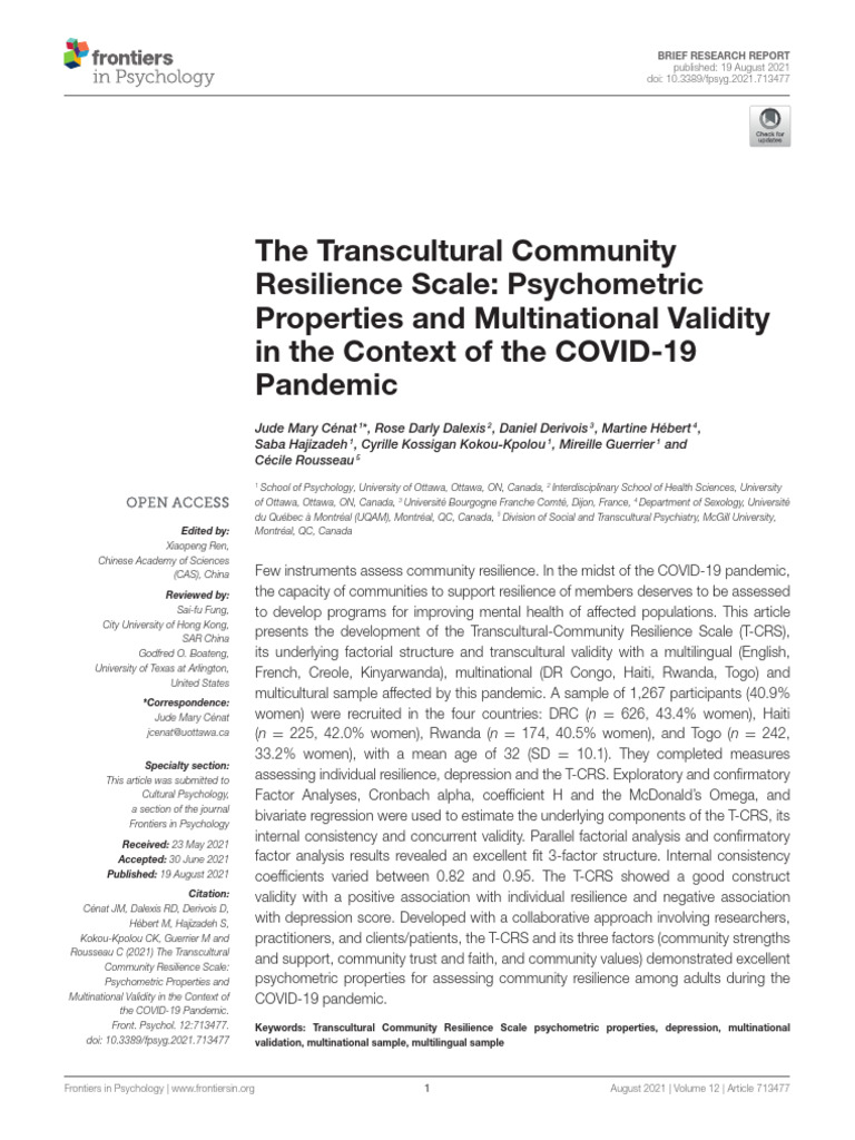 Transcultural Community Resilience Scale | PDF | Psychological ...