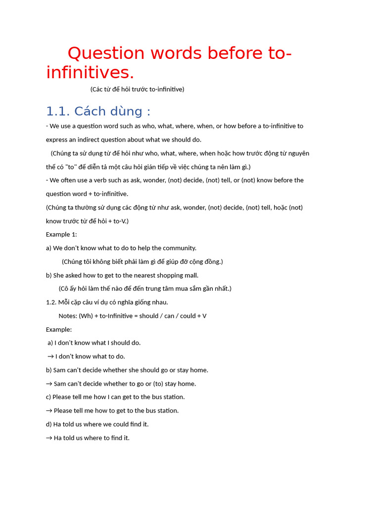 Question Words with To-Infinitives | PDF