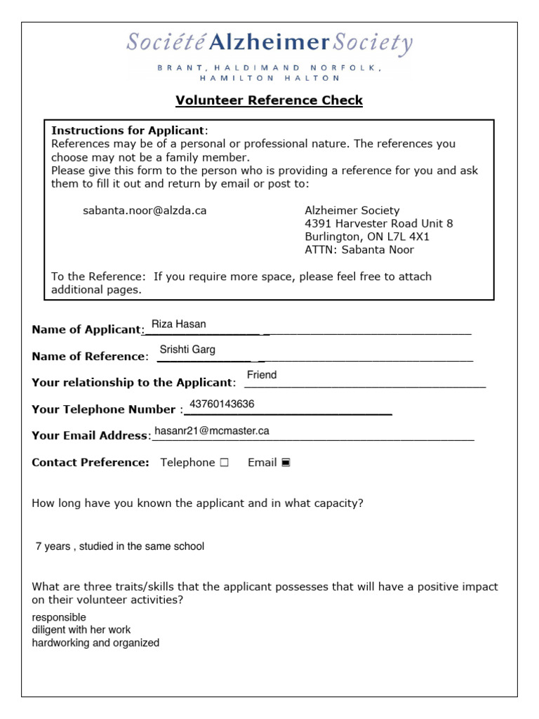 Volunteer Reference Check Form | PDF | Behavioural Sciences ...
