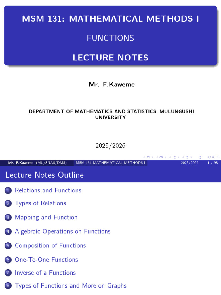 Mathematical Methods I Lecture Notes | PDF | Function (Mathematics ...