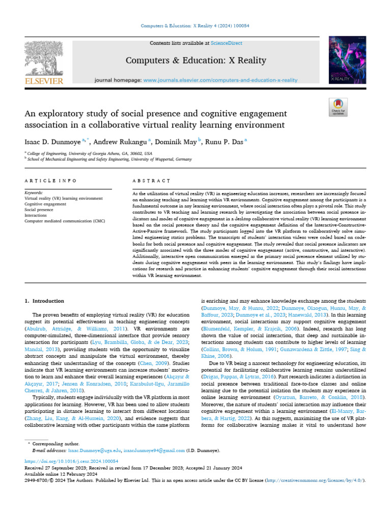 Social Presence in VR Learning Environments | PDF | Virtual Reality ...