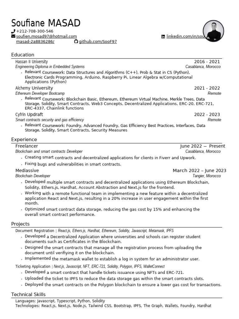 Blockchain Developer Resume Summary | PDF | Computing | Information ...