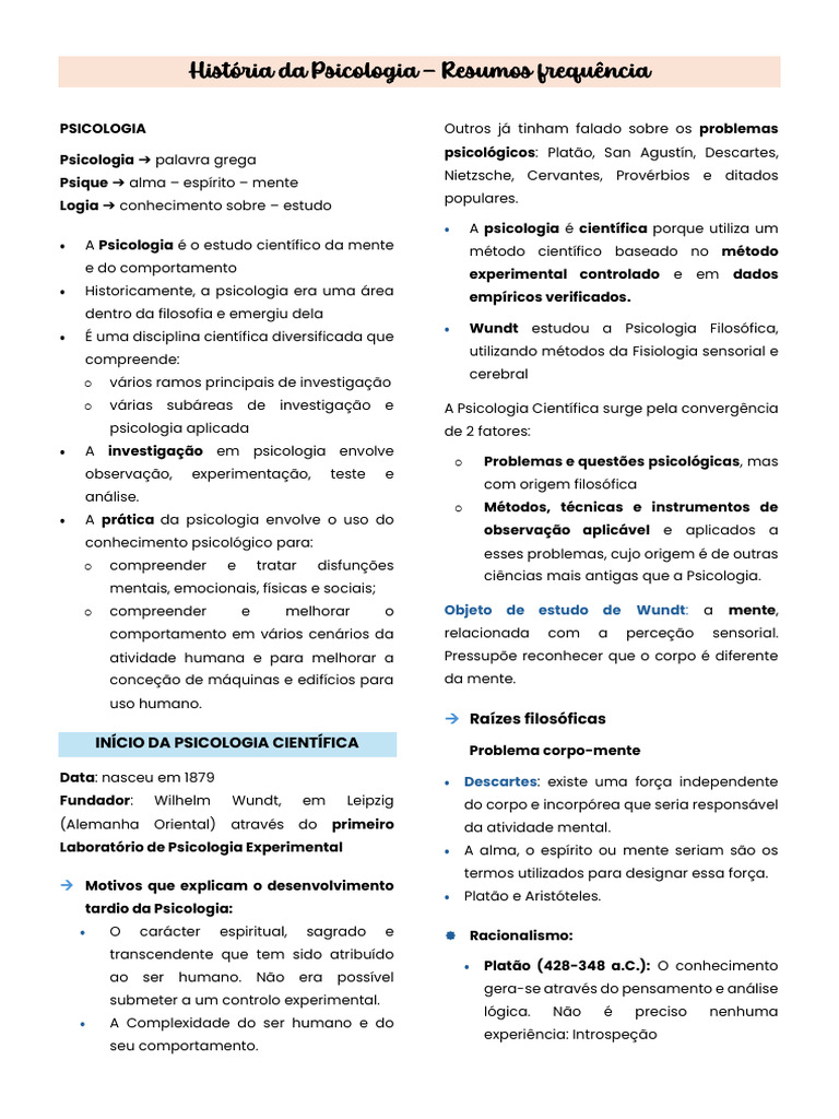 resumo história da psicologia | PDF | Psicologia | Science