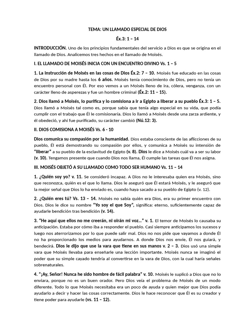 Tema. Un Llamado Especial de Dios | PDF | Moisés | Dios