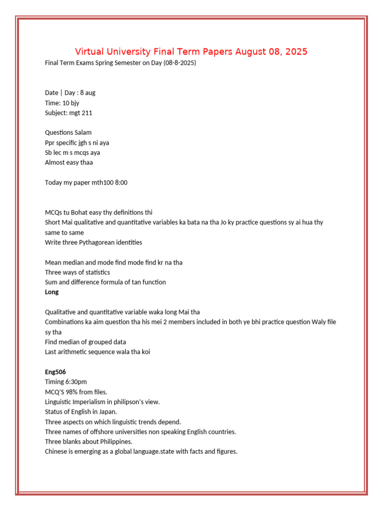 Virtual University Final Term Papers 2025 | PDF | Ip Address