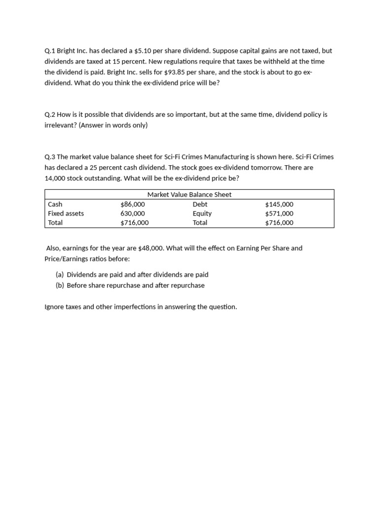 Divident Policy Questions | PDF