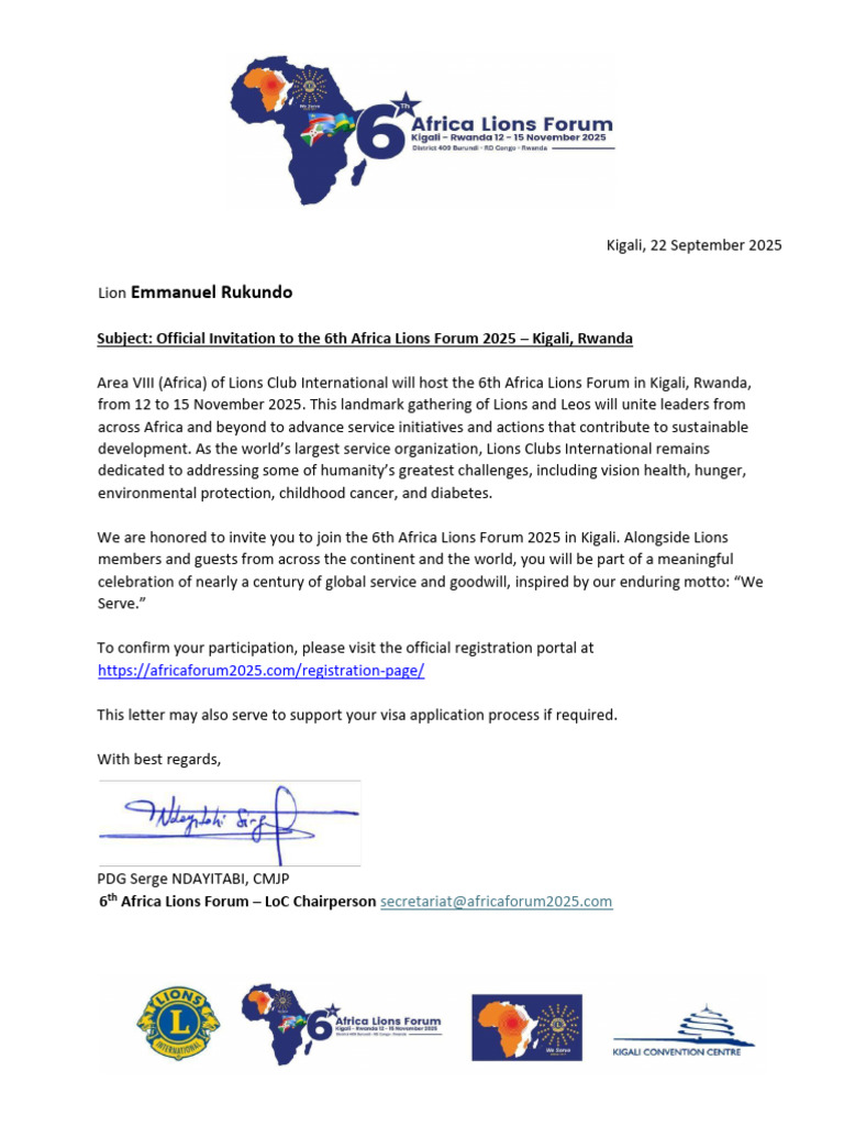 Emmanuel Rukundo Official Letter of Invitation | PDF