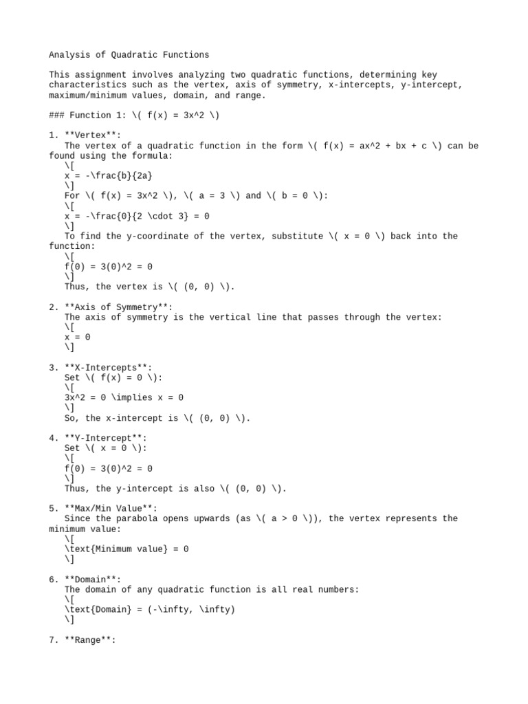 Quadratic Functions Analysis Guide | PDF | Algebra | Mathematics